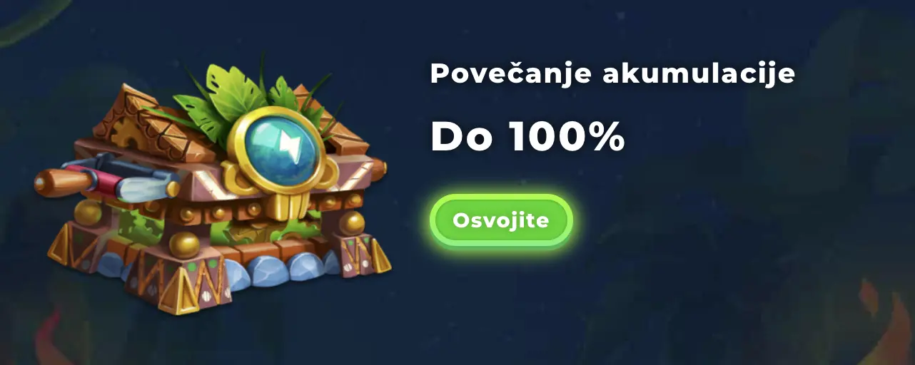 Bonus za povečanje akumulacije do 100 % z animirano skrinjo in tropskim dizajnom.